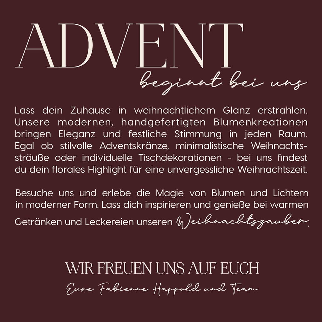 Adventsausstellung 2026 – Gärtnerei Reinwald Heilbronn Einladung zur Adventsausstellung der Gärtnerei Reinwald: Advent beginnt bei uns. Moderne Adventskränze, Weihnachtsfloristik und festliche Dekorationen.